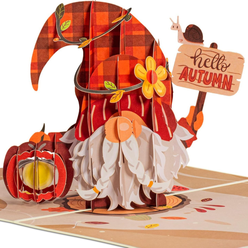 Персонализирана 3D поп-ъп поздравителна картичка – есенна серия, пасторален стил, хартия, 53 г, четирицветен печат и ръчно гравиране