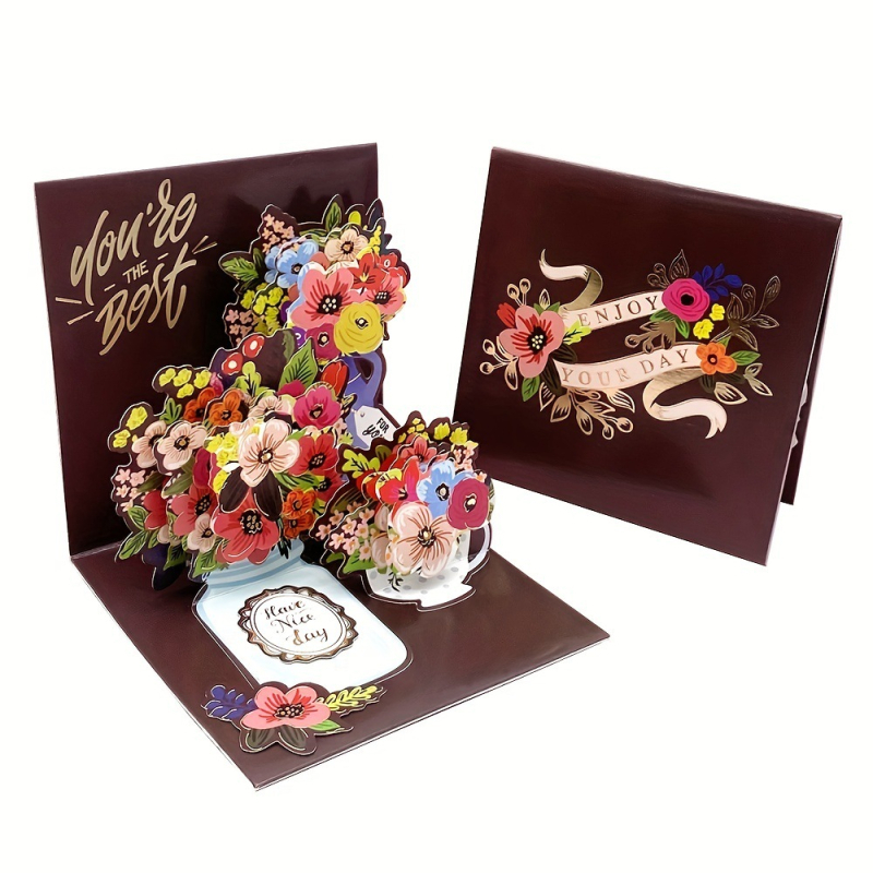 Персонализирана 3D поп-ъп поздравителна картичка – есенна серия, пасторален стил, хартия, 53 г, четирицветен печат и ръчно гравиране