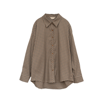 Женска риза с каре, Chenille тъкан, поло яка, дълги ръкави, стандартна дължина (50–65 см)