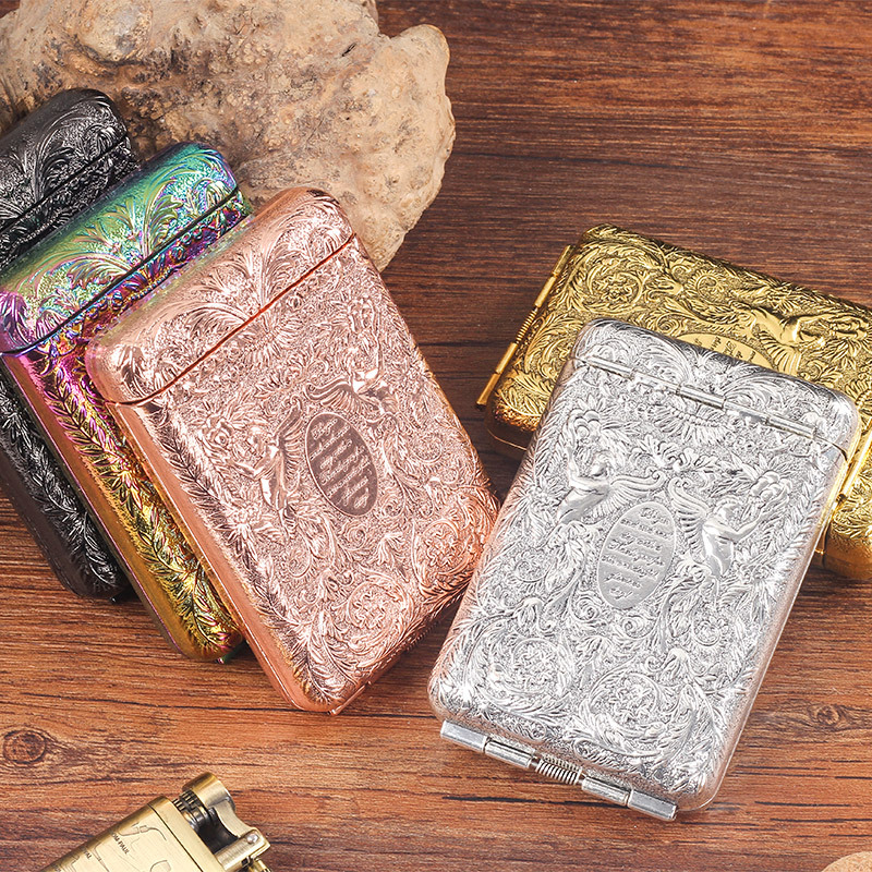 Pipe man Metāla cigarešu kārba Eiropas retro stilā ar reljēvu rakstu, automātiski pacelams vāciņš, 14 cigarešu ietilpība