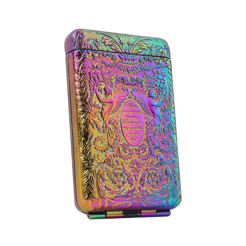 Pipe man Metāla cigarešu kārba Eiropas retro stilā ar reljēvu rakstu, automātiski pacelams vāciņš, 14 cigarešu ietilpība