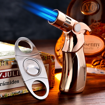 CIGARLOONG dviejų dalių rinkinys: cigarų uždegiklis ir peilis, nerūdijančio plieno, vėjo atsparus, butano kuras, nešiojamas