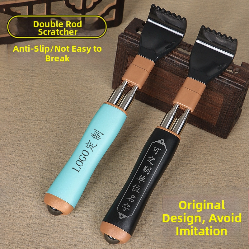 Česaljka za svrbež od nehrđajućeg čelika, teleskopska dvostruka šipka, protiv rotacije, za leđa