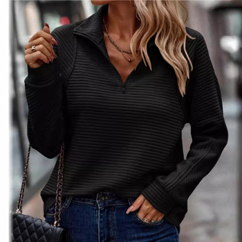 Pulover damă cu guler înalt și fermoar, croială lejeră, model cu textură de os de șarpe, mâneci lungi, amestec poliester-spandex 50–70%, grosime medie, panouri cusute