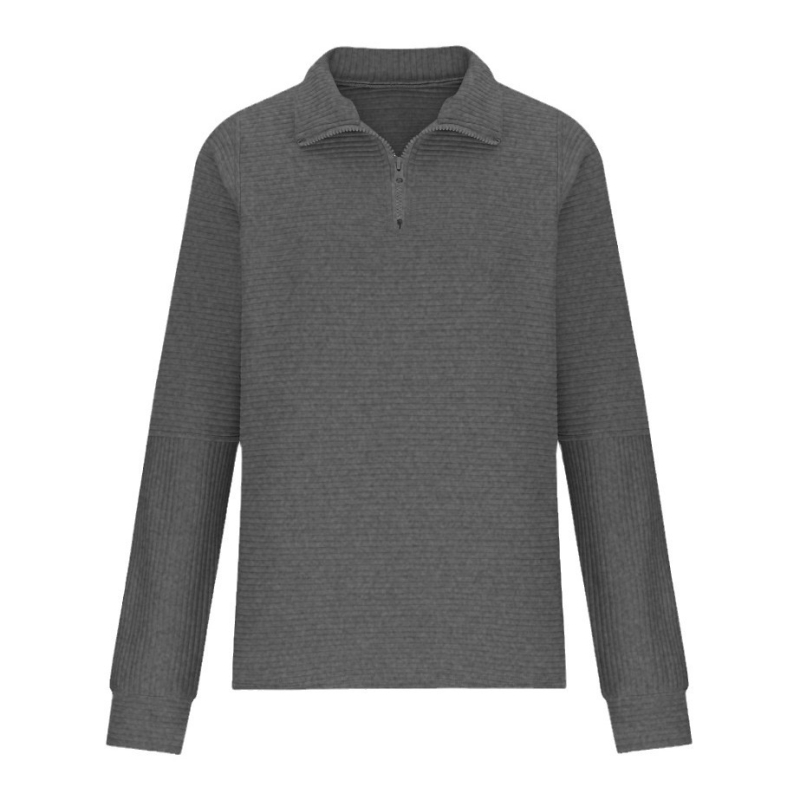 Pulover damă cu guler înalt și fermoar, croială lejeră, model cu textură de os de șarpe, mâneci lungi, amestec poliester-spandex 50–70%, grosime medie, panouri cusute