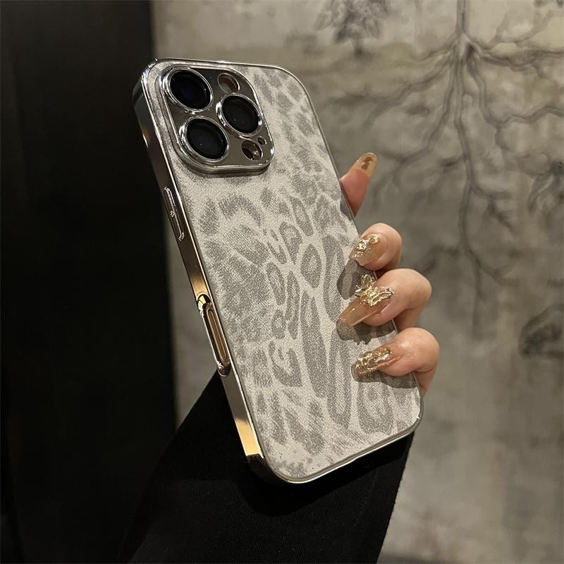 Telefona korpuss ar leoparda rakstu un ādas pārklājumu, noturīgs pret triecieniem, ar objektīva aizsargfiltru, iPhone 11–14 sērijai