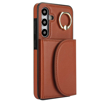 Kožený obal na telefón s priestorom na karty a kovovým prstenom, PU/TPU, ručná práca, proti pádu, kompatibilné Samsung