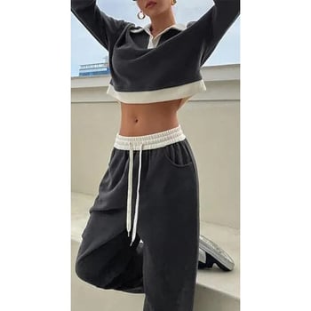 Дамски 2‑частов спортен комплект за джогинг, OEM персонализиран, памучен спортен костюм с бродерия, есен 2024