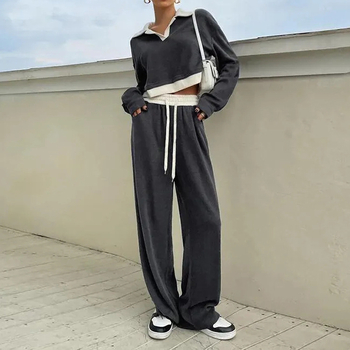 Γυναικείος 2‑τεμάχιο σετ για τρέξιμο, προσαρμόσιμο OEM, βαμβακερό casual αθλητικό σετ με κέντημα, Φθινόπωρο 2024