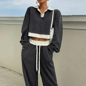 Γυναικείος 2‑τεμάχιο σετ για τρέξιμο, προσαρμόσιμο OEM, βαμβακερό casual αθλητικό σετ με κέντημα, Φθινόπωρο 2024