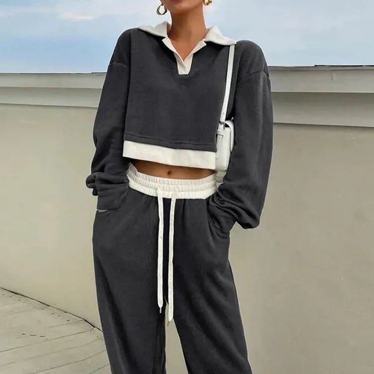 Дамски 2‑частов спортен комплект за джогинг, OEM персонализиран, памучен спортен костюм с бродерия, есен 2024