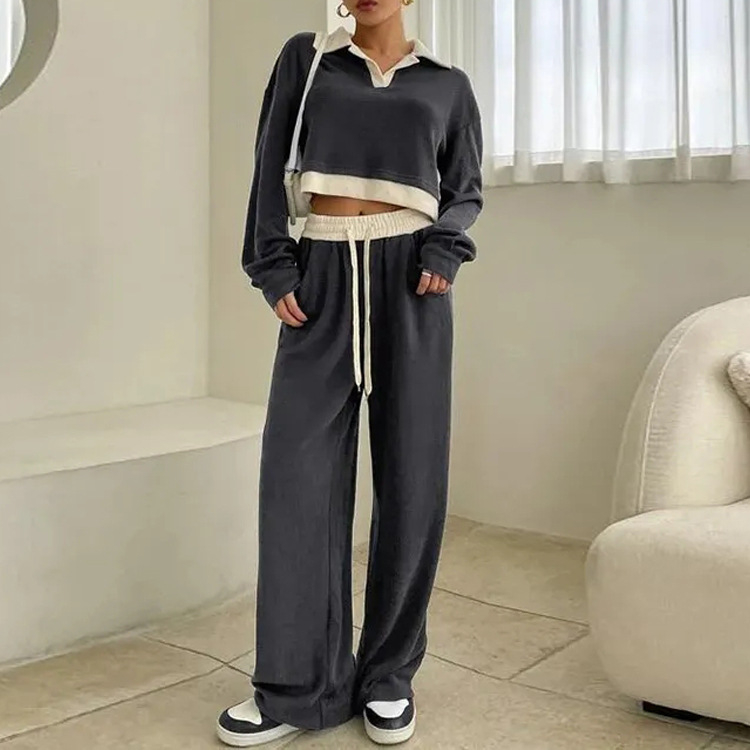 Дамски 2‑частов спортен комплект за джогинг, OEM персонализиран, памучен спортен костюм с бродерия, есен 2024