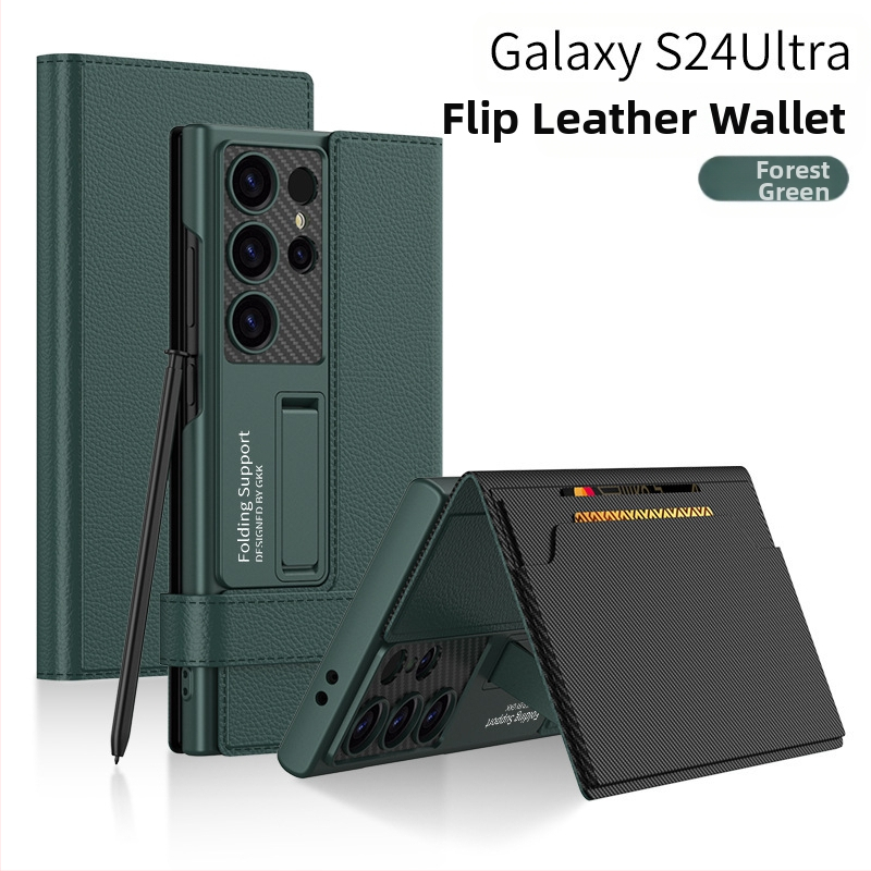 Carcasă pentru Samsung S24/S25 Ultra cu slot pentru card, portofel și suport – TPU+PC, presare la cald, protecție la șocuri