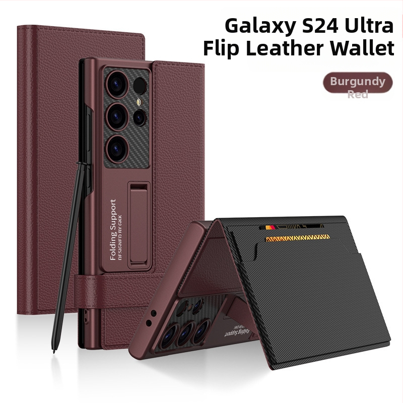 Carcasă pentru Samsung S24/S25 Ultra cu slot pentru card, portofel și suport – TPU+PC, presare la cald, protecție la șocuri