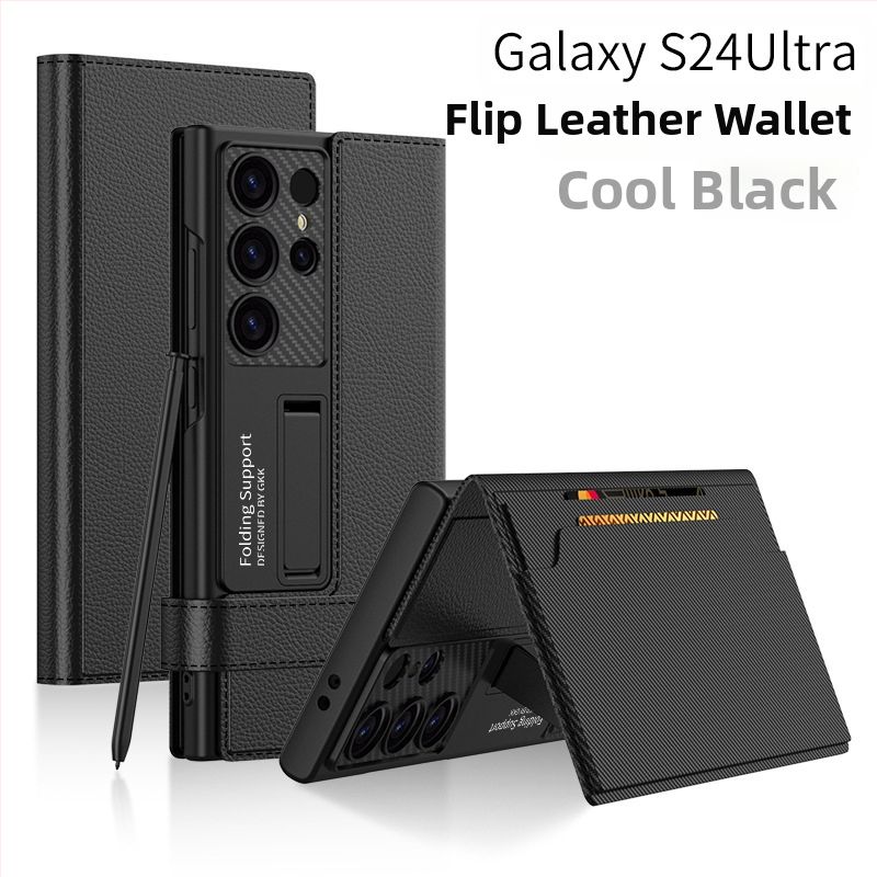 Carcasă pentru Samsung S24/S25 Ultra cu slot pentru card, portofel și suport – TPU+PC, presare la cald, protecție la șocuri