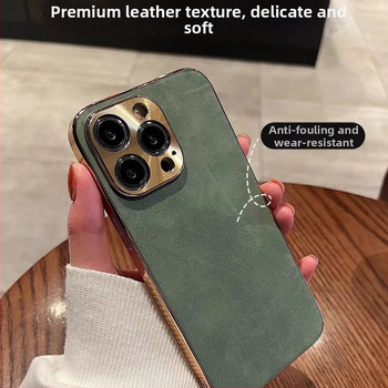 IPhone maciņš no aitu ādas ar elektroplatētu metāla lēcu; triecienizturīgs, pret pirkstu nospiedumiem; saderīgs ar iPhone 11–14 sēriju