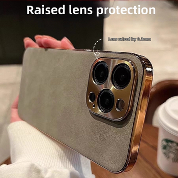 IPhone maciņš no aitu ādas ar elektroplatētu metāla lēcu; triecienizturīgs, pret pirkstu nospiedumiem; saderīgs ar iPhone 11–14 sēriju