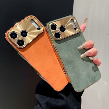 IPhone maciņš no aitu ādas ar elektroplatētu metāla lēcu; triecienizturīgs, pret pirkstu nospiedumiem; saderīgs ar iPhone 11–14 sēriju