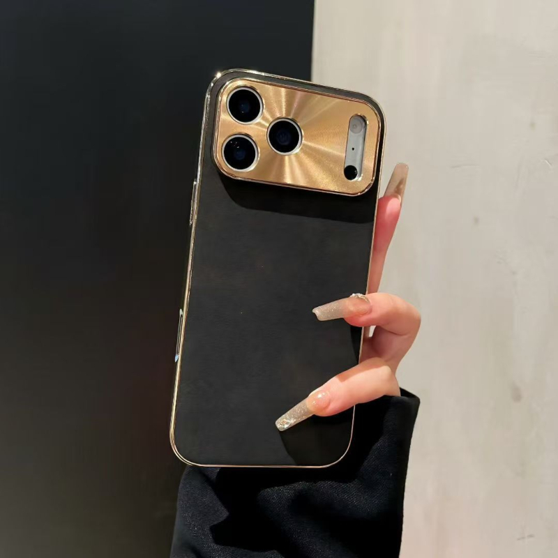 IPhone maciņš no aitu ādas ar elektroplatētu metāla lēcu; triecienizturīgs, pret pirkstu nospiedumiem; saderīgs ar iPhone 11–14 sēriju