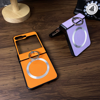 Carcasă Samsung Z Flip cu suport magnetic, design două în unu, piele sintetică cu relief gravat