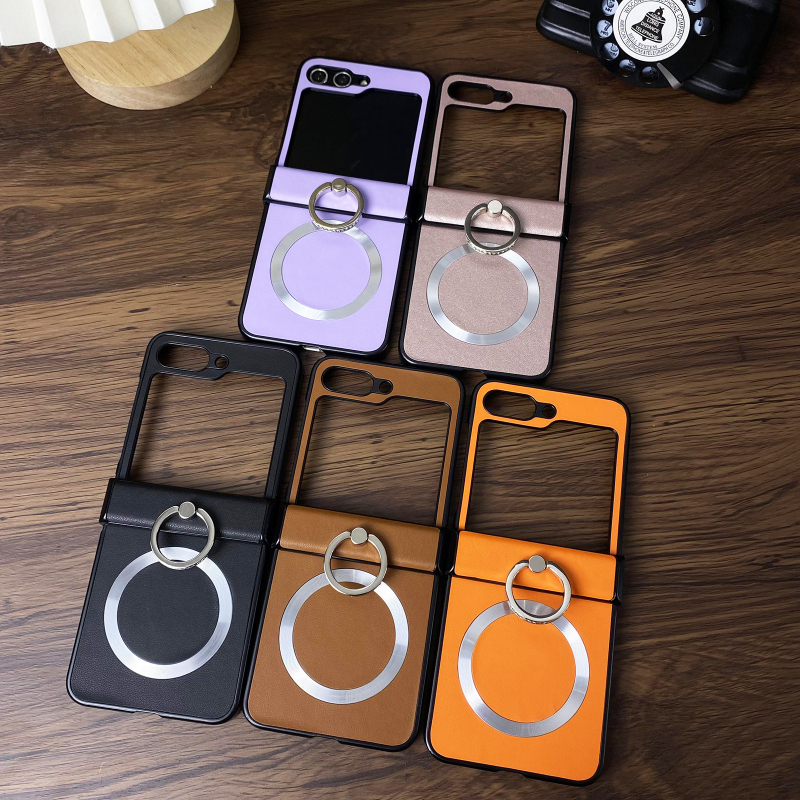 Carcasă Samsung Z Flip cu suport magnetic, design două în unu, piele sintetică cu relief gravat