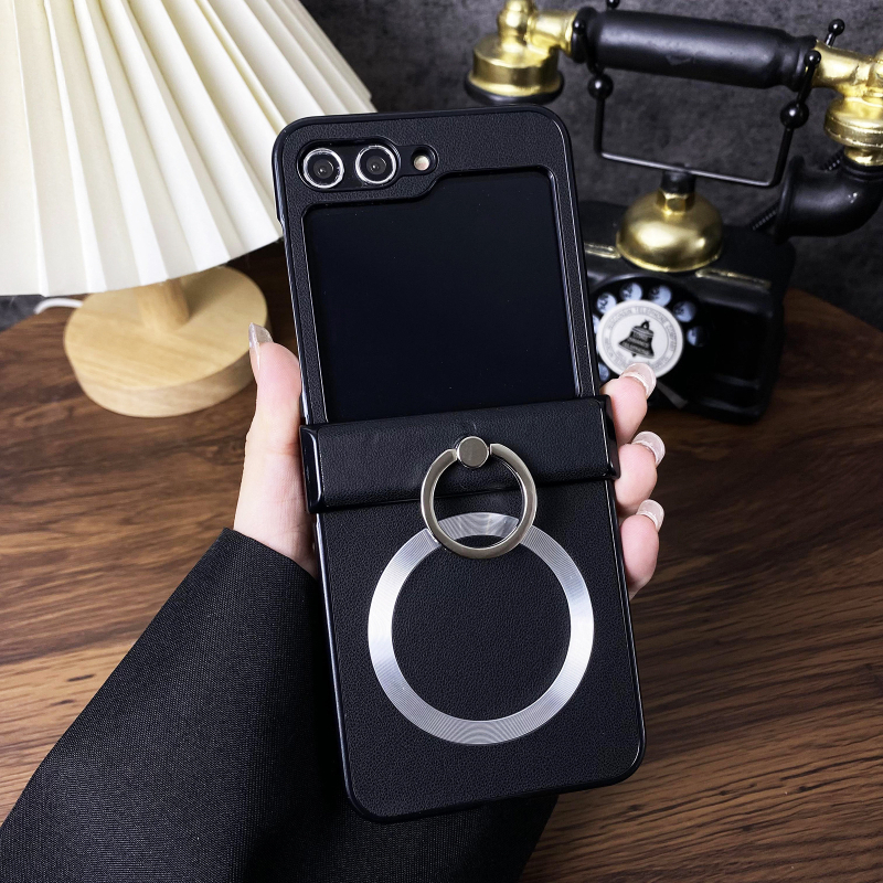 Carcasă Samsung Z Flip cu suport magnetic, design două în unu, piele sintetică cu relief gravat