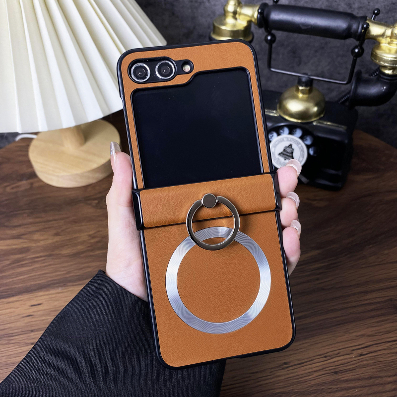 Carcasă Samsung Z Flip cu suport magnetic, design două în unu, piele sintetică cu relief gravat