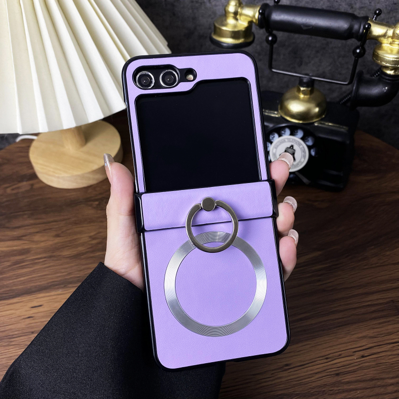 Carcasă Samsung Z Flip cu suport magnetic, design două în unu, piele sintetică cu relief gravat