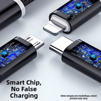 Πλεγμένο καλώδιο δεδομένων και φόρτισης για κινητά, διακλάδωση 1 προς 3, 2.4A γρήγορη φόρτιση, μήκος 1 m, θύρες Lightning, Micro USB και Type-C, μέγιστη ισχύς 12W