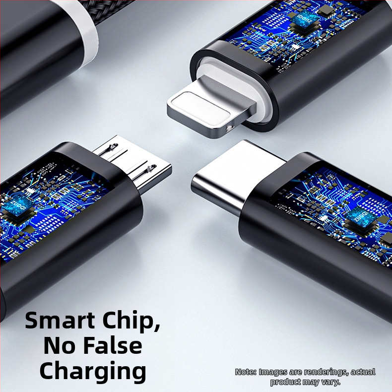 Πλεγμένο καλώδιο δεδομένων και φόρτισης για κινητά, διακλάδωση 1 προς 3, 2.4A γρήγορη φόρτιση, μήκος 1 m, θύρες Lightning, Micro USB και Type-C, μέγιστη ισχύς 12W