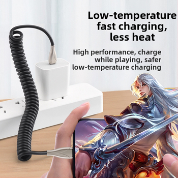 Type-C αυτοκινητικό καλώδιο φόρτισης με ελατήριο, κατάλληλο για αυτοκίνητα και μοτοσικλέτες, 100W γρήγορη φόρτιση, 6A, TPE