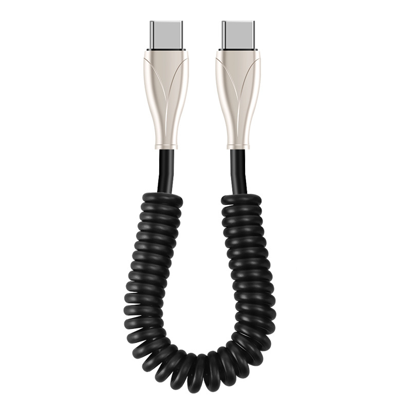 Type-C αυτοκινητικό καλώδιο φόρτισης με ελατήριο, κατάλληλο για αυτοκίνητα και μοτοσικλέτες, 100W γρήγορη φόρτιση, 6A, TPE