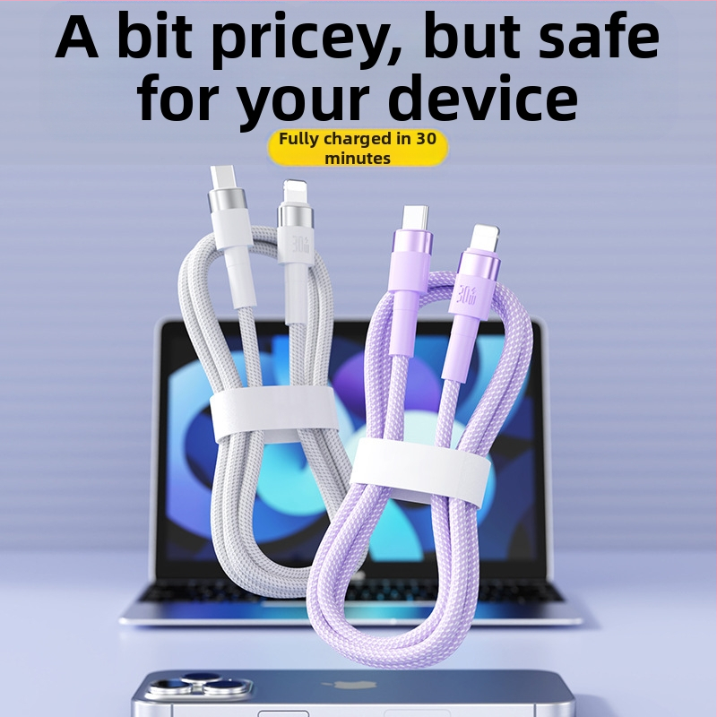 Lightning πλεκτό καλώδιο ταχείας φόρτισης για Apple, 30W, συνδετήρας με μία κεφαλή