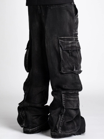 Дънки от памучен деним, средна талия, цип, свободно широки крачоли