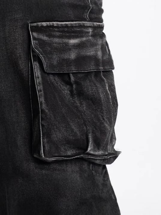 Blugi din denim de bumbac, talie medie, fermoar, croială dreaptă