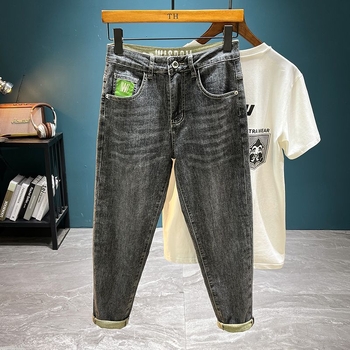 Мъжки дънки, свободна права кройка, средна талия, цип, памук с лека еластичност