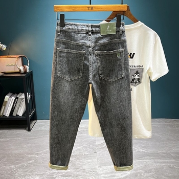 Мъжки дънки, свободна права кройка, средна талия, цип, памук с лека еластичност