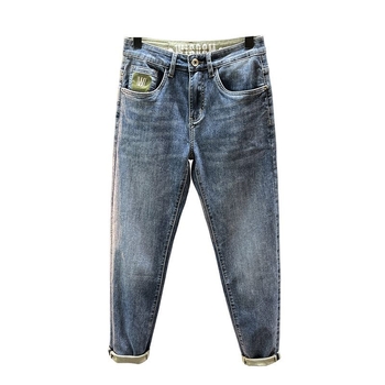 Мъжки дънки, свободна права кройка, средна талия, цип, памук с лека еластичност