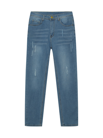 Мъжки дънки: прави крачоли, тесен силует, с изтъркани ръбове, средна талия, крачол с тесен отвор