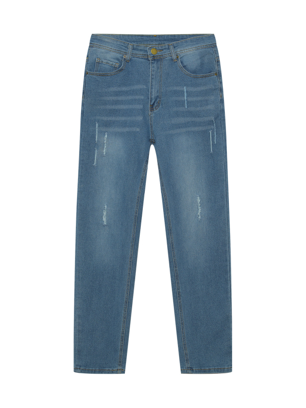 Мъжки дънки: прави крачоли, тесен силует, с изтъркани ръбове, средна талия, крачол с тесен отвор