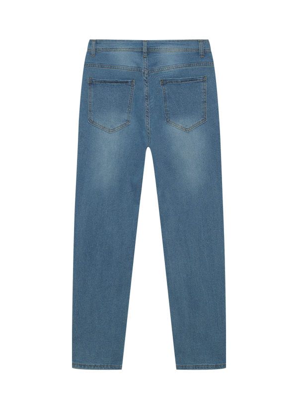 Мъжки дънки: прави крачоли, тесен силует, с изтъркани ръбове, средна талия, крачол с тесен отвор