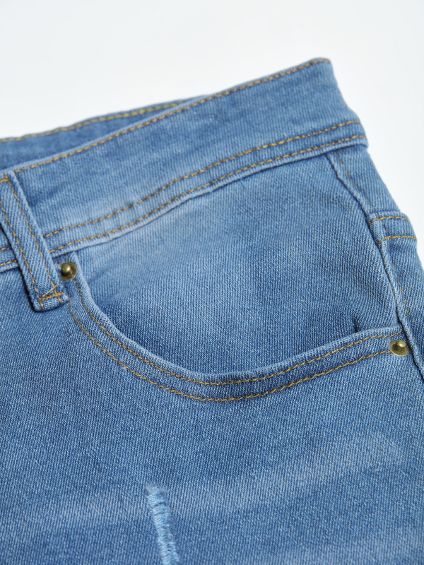 Мъжки дънки: прави крачоли, тесен силует, с изтъркани ръбове, средна талия, крачол с тесен отвор