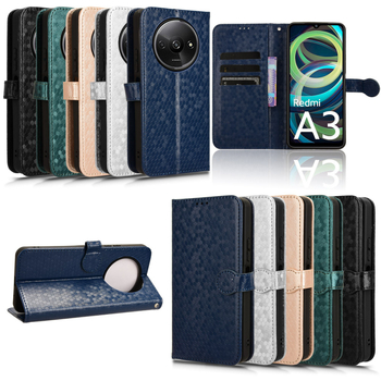 Redmi A3 husă cu model cu buline, din piele sintetică, husă flip cu margine uleioasă, anti-cădere