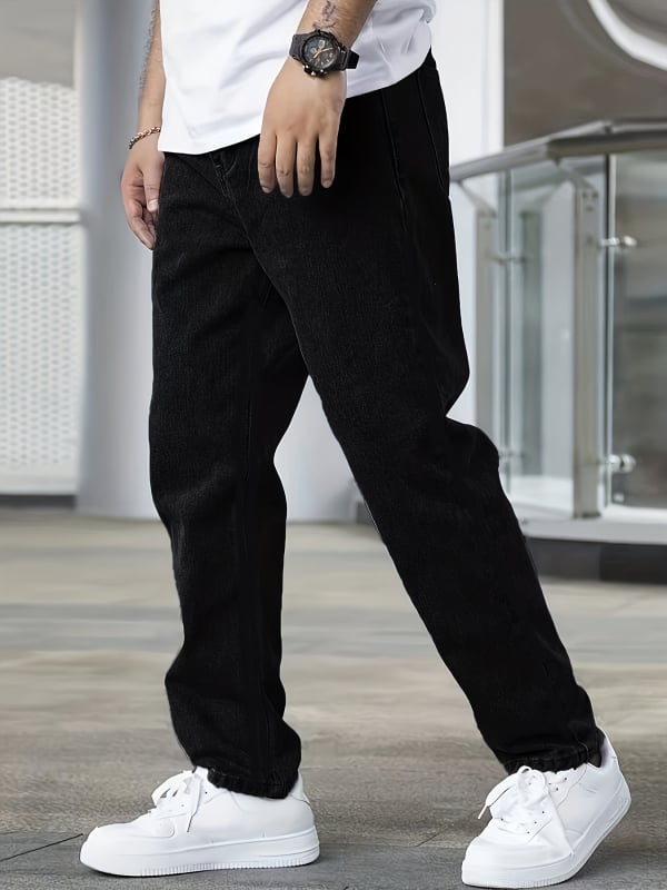 Blugi bărbați în stil korean, croială dreaptă, talie medie, fermoar frontal, denim 65% bumbac, potrivit pentru toate anotimpurile