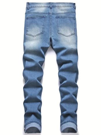 Мъжки дънки с разкъсани дупки – прав силует, средна талия, цип на закопчаване, 65% памук