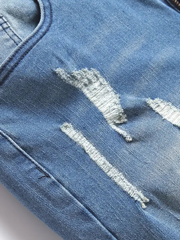 Мъжки дънки с разкъсани дупки – прав силует, средна талия, цип на закопчаване, 65% памук