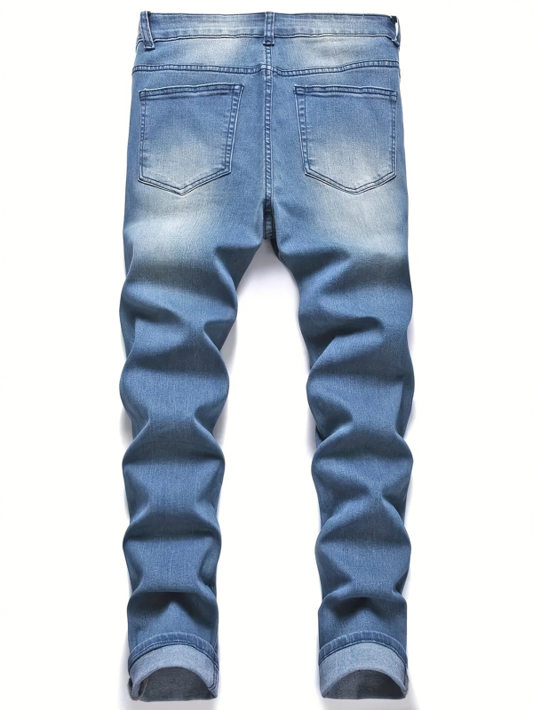 Blugi bărbați cu rupturi – croială dreaptă, talie medie, fermoar, 65% bumbac