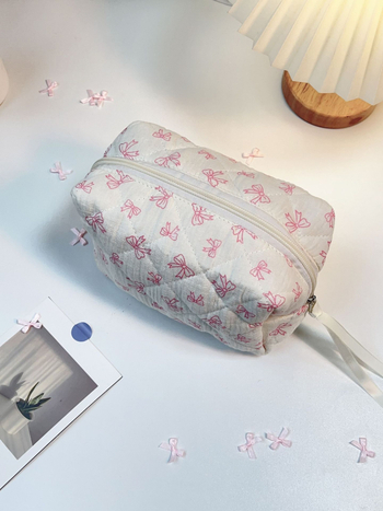 Mata kozmetikai táska otthoni tároláshoz, friss és édes stílus, pamut külső, poliészter bélés, egyszerű minta, uniszex