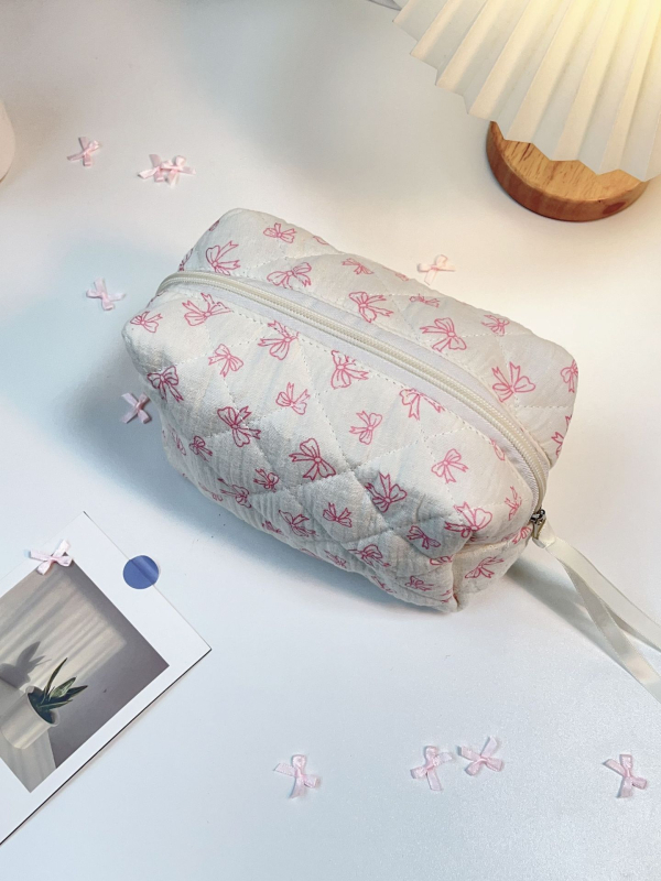 Mata kozmetikai táska otthoni tároláshoz, friss és édes stílus, pamut külső, poliészter bélés, egyszerű minta, uniszex