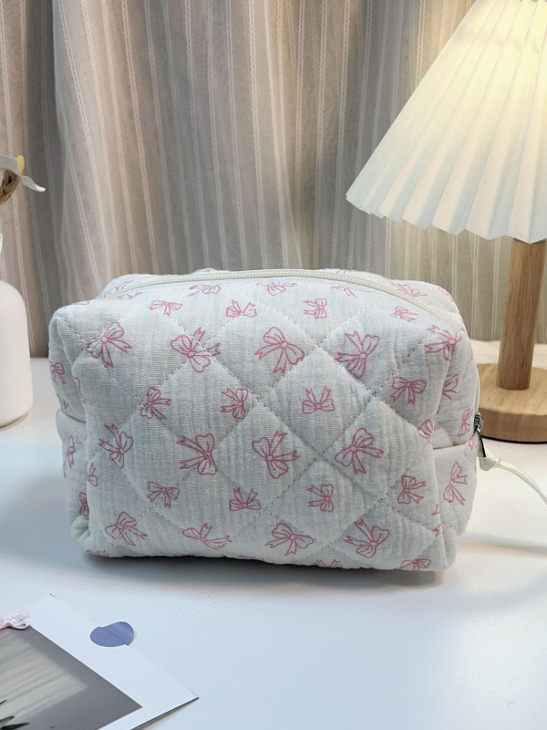 Mata kozmetikai táska otthoni tároláshoz, friss és édes stílus, pamut külső, poliészter bélés, egyszerű minta, uniszex